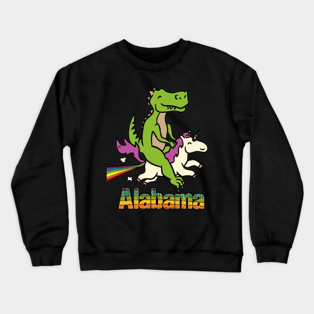 Alabama TShirt Gift Dinosaur riding Unicorn T Rex Kids Boy Girl Teen Baby Cute Funny Rainbow Cool Crewneck Sweatshirt by Argosy